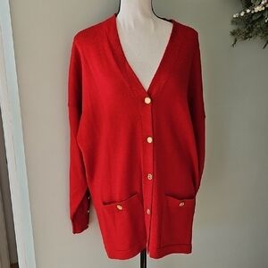 Luisa Spagnoli Red V-Neck Cardigan‎ Sweater